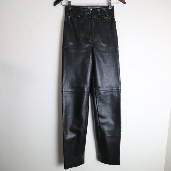 Aritzia Wilfred Funk Pants Black High Rise Gloss Vegan Leather Size 00 - Picture 1 of 9